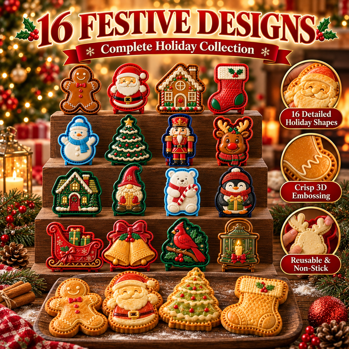 🎄 Christmas Mini Pie Molds – 16 Festive Designs