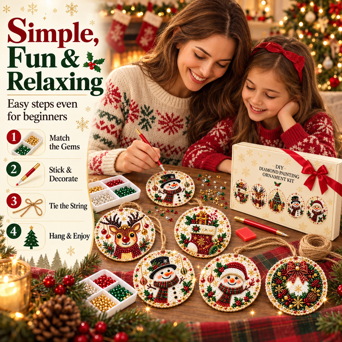 🎁DIY Christmas Diamond Painting Ornaments — 6-Piece Kit