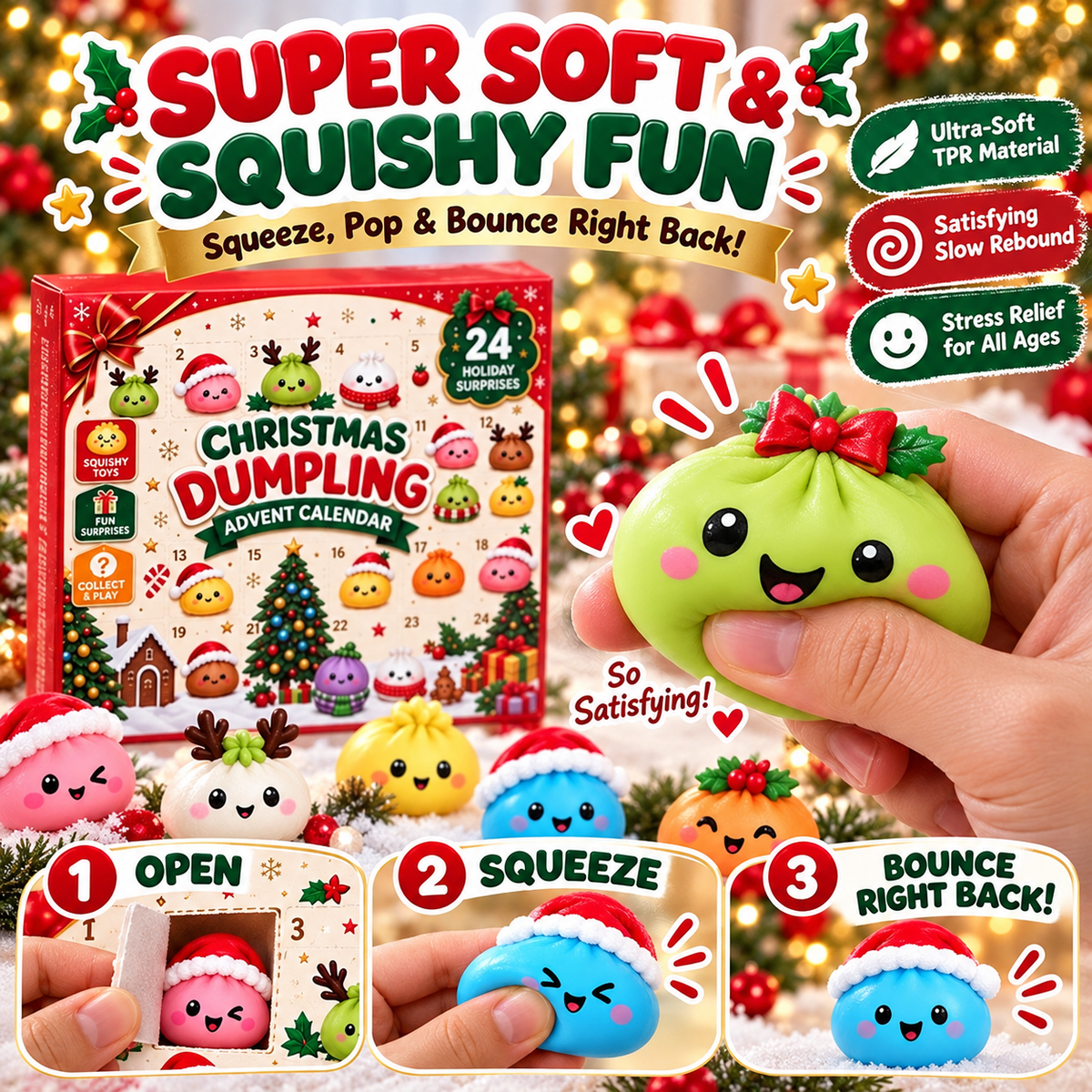 Three steps: open the door, squeeze the soft dumpling and watch it bounce back
