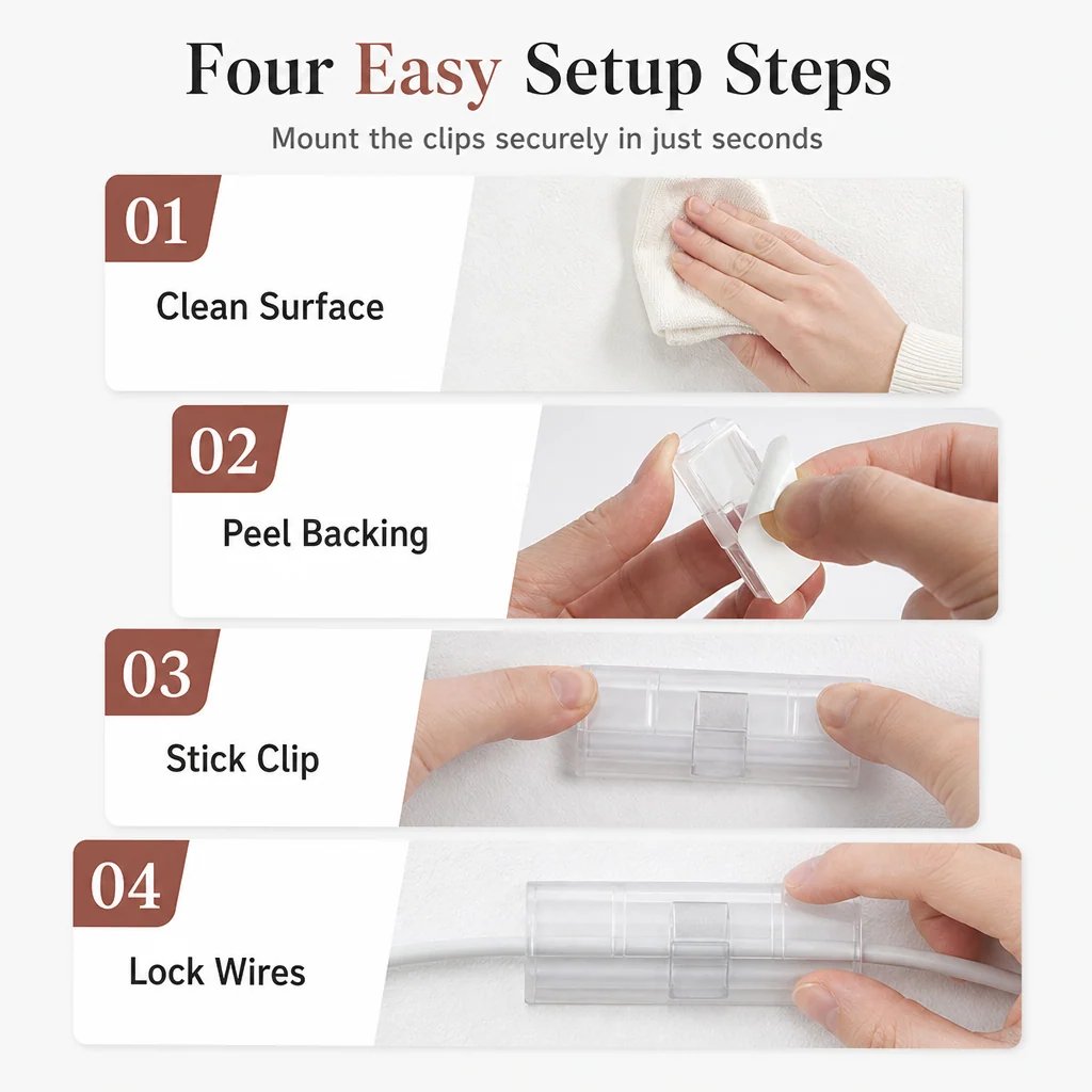 🔥Drill-Free Cable Clips — Tidy Cords, Cleaner Spaces