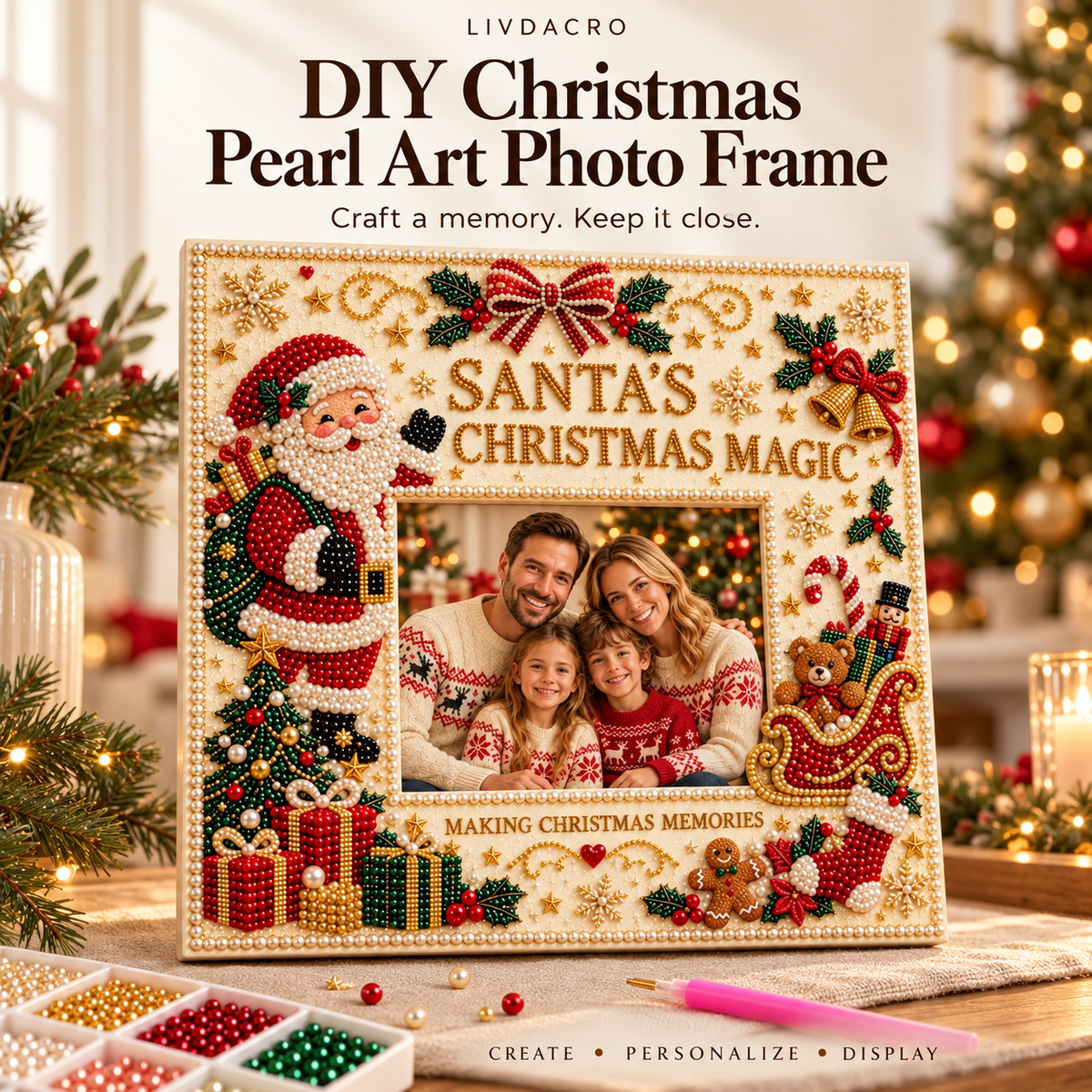 🎄 DIY Christmas Pearl Photo Frame Kit — Make Memories Together