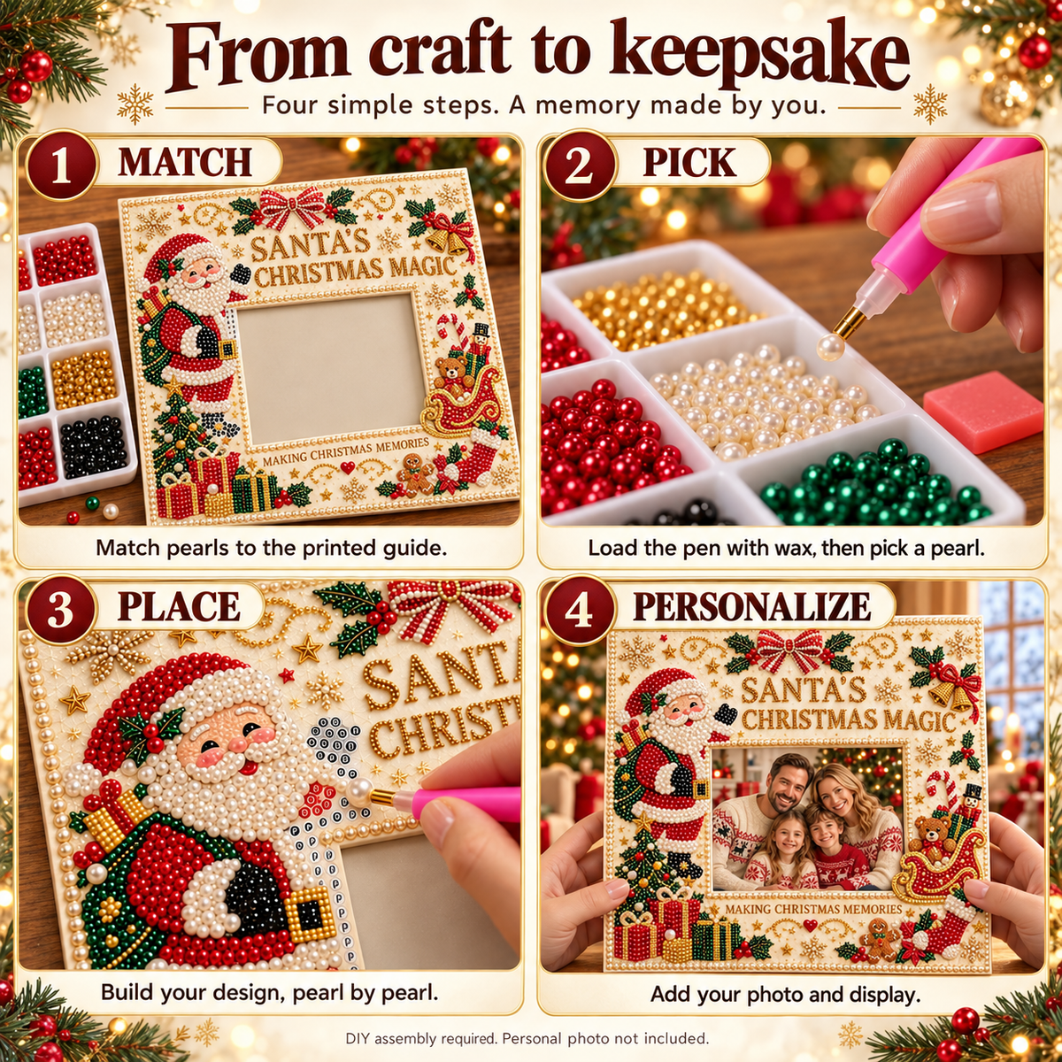 🎄 DIY Christmas Pearl Photo Frame Kit — Make Memories Together