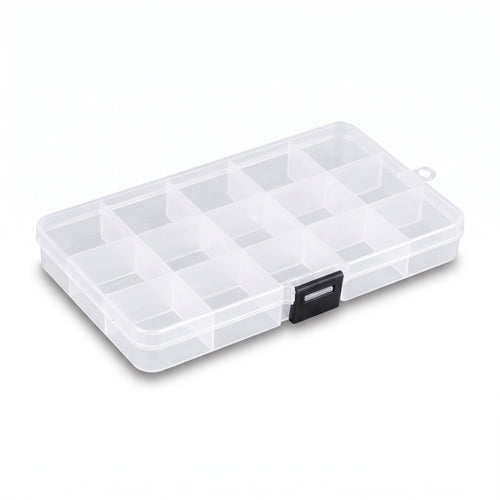 Clear 15-Grid Plastic Storage Organizer Case