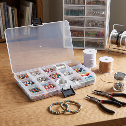 Clear 15-Grid Plastic Storage Organizer Case