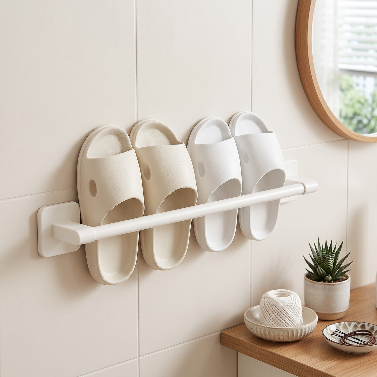 Wall-Mounted Cream Slipper Rack