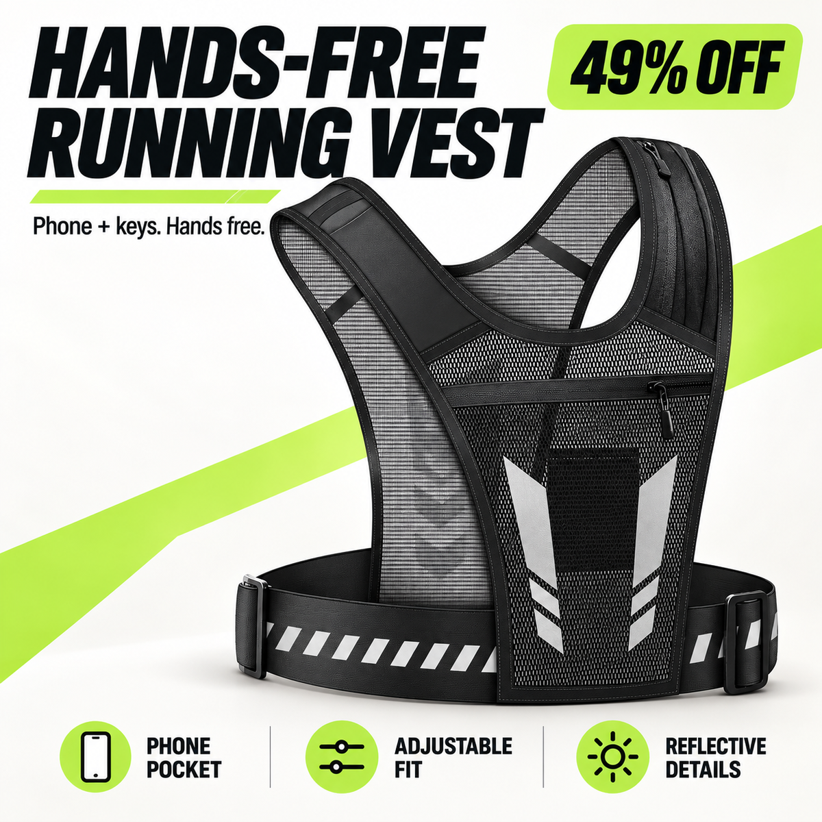 Reflective Running Vest with Phone Pocket
