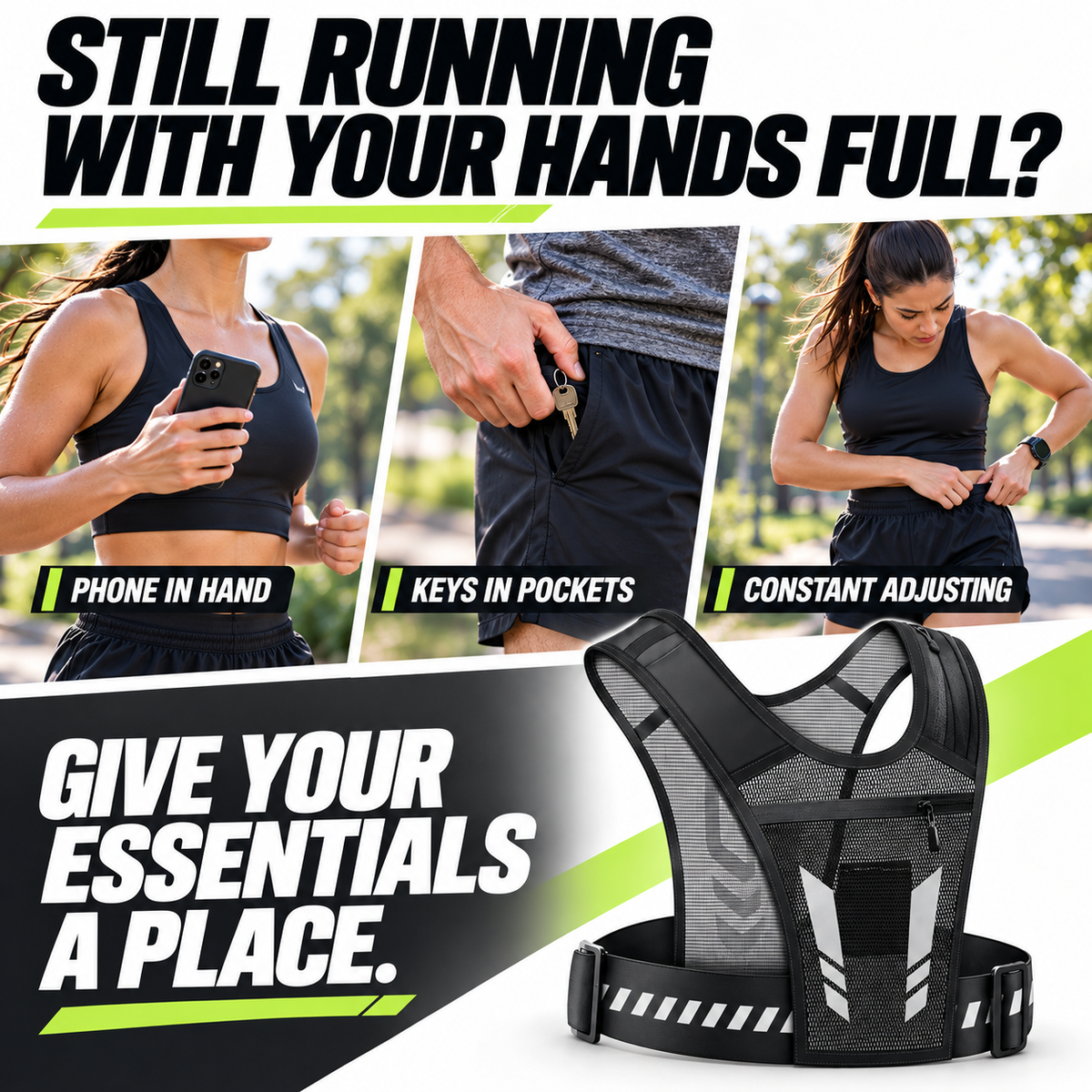 Reflective Running Vest with Phone Pocket
