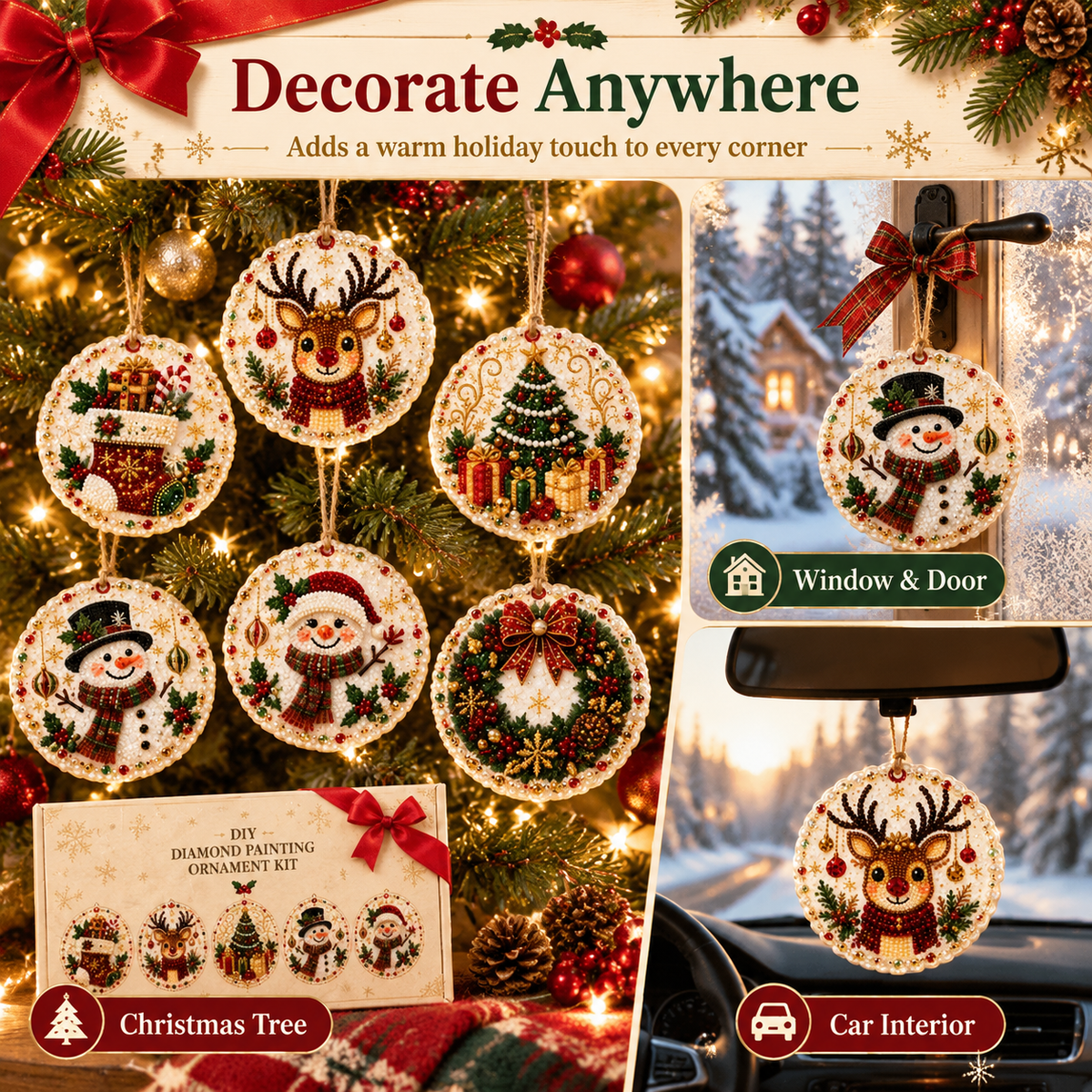 🎁DIY Christmas Diamond Painting Ornaments — 6-Piece Kit