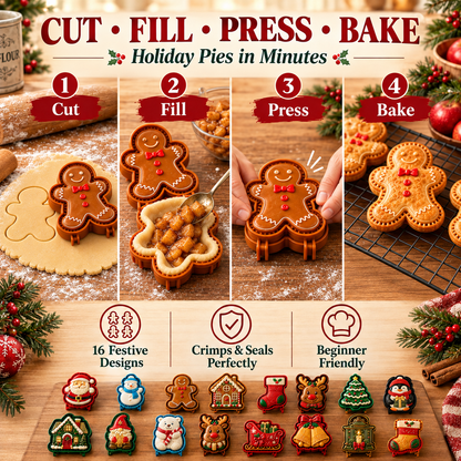 🎄 Christmas Mini Pie Molds – 16 Festive Designs