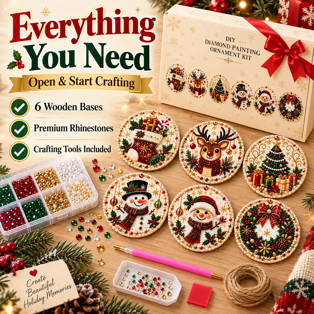 🎁DIY Christmas Diamond Painting Ornaments — 6-Piece Kit